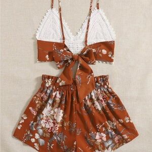 Floral Two-Piece Set with Lace Trim